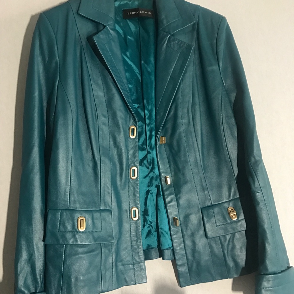 Turquoise Terry Lewis leather jacket